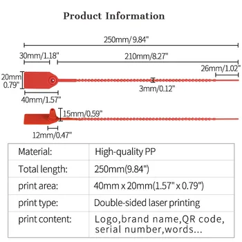 WONXEATH 100 Adet Özel Plastik Marka Etiketi Tek Kullanımlık Güvenlik Mühürleri Kişiselleştirilmiş kablo bağı Etiket Konfeksiyon Lojistik için 250mm / 9.8