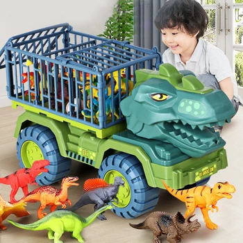 Çocuklar Tyrannosaurus oyuncak arabalar Dinozorlar Taşıma Araba Taşıyıcı Kamyon Oyuncak Geri Çekin Araç Oyuncaklar Boys İçin Noel Hediyesi