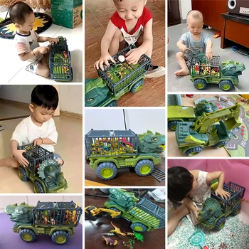 Çocuklar Tyrannosaurus oyuncak arabalar Dinozorlar Taşıma Araba Taşıyıcı Kamyon Oyuncak Geri Çekin Araç Oyuncaklar Boys İçin Noel Hediyesi 2
