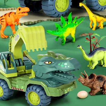 Çocuklar Tyrannosaurus oyuncak arabalar Dinozorlar Taşıma Araba Taşıyıcı Kamyon Oyuncak Geri Çekin Araç Oyuncaklar Boys İçin Noel Hediyesi 3