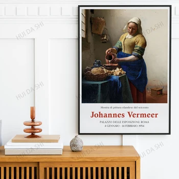 Johannes Vermeer Poster, Sütçü Baskı, De Melkmeid, Sergi Roma, Roma İtalya, İtalyan Sergi, Klasik Resim 5