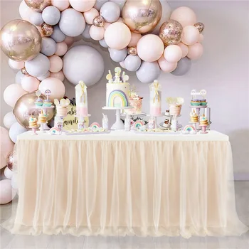 Tül masa etek high-end altın çerçeveli örgü düğün Yılbaşı partisi dekorasyon otel malzemeleri örgü masa etek masa örtüsü