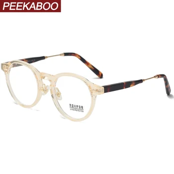 Peekaboo moda yuvarlak gözlük çerçevesi erkekler anti mavi ışık şeffaf lens kadın TR90 gözlük kadınlar optik asetat yeni yıl hediyeleri 1