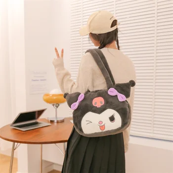 Karikatür Sanrioed Peluş Yumuşak Büyük Kapasiteli omuzdan askili çanta Anime Benim Melody Cinnamoroll Kuromi Kawaii Peluş saklama çantası Kız Hediye