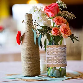 Çuval bezi şerit rulo dantel jüt sicim DIY el yapımı düğün parti el sanatları için