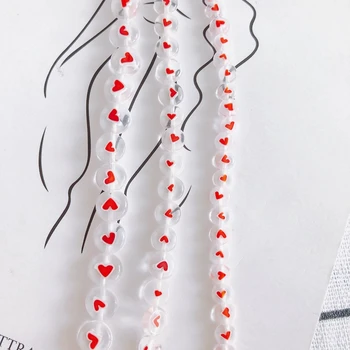 DIY takı aksesuarları toptan şeffaf yuvarlak kırmızı kalp şeklinde cam düz boncuk kolye bilezik malzeme aksesuarları