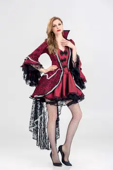 Deluxe Cadılar Bayramı Gotik Vampir Kraliçe Kostüm Cosplay Yetişkin Kadın Karnaval Fantasia Vampir Cosplay süslü elbise Takım Elbise