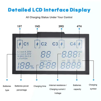 18650 4 Yuvaları LCD akıllı pil şarj cihazı USB Li-İon IMR ICR LiFePO4 14500 26650 21700 AAA Piller 100-800mAh 1.5 A deşarj