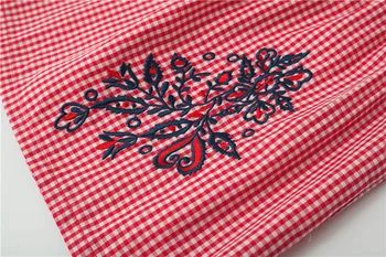 Küçük Maven Yeni Yaz Çocuk Giyim Kısa O-Boyun Kırmızı Çiçek Nakış Dokuma Ekose Pamuk Kız Tatlı Bluzlar Tişört Tee 0