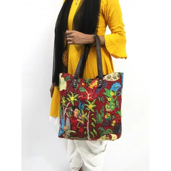 Hint el işi Bohem Mandala çanta çiçek baskılı alışveriş çantası pamuk dokuma çanta plaj için