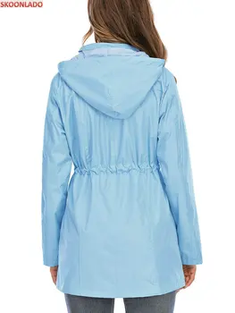 Kadın Moda Kış Ceket kapüşonlu rüzgarlık Fermuar Düğmeleri Rüzgar Geçirmez Su Geçirmez Nefes İpli Düz Renk Sonbahar 0