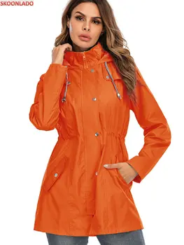 Kadın Moda Kış Ceket kapüşonlu rüzgarlık Fermuar Düğmeleri Rüzgar Geçirmez Su Geçirmez Nefes İpli Düz Renk Sonbahar 1
