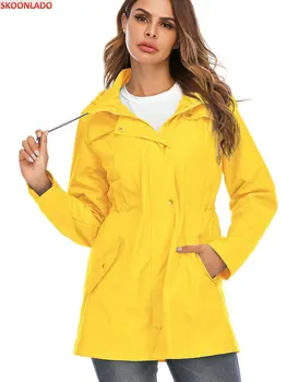 Kadın Moda Kış Ceket kapüşonlu rüzgarlık Fermuar Düğmeleri Rüzgar Geçirmez Su Geçirmez Nefes İpli Düz Renk Sonbahar 4