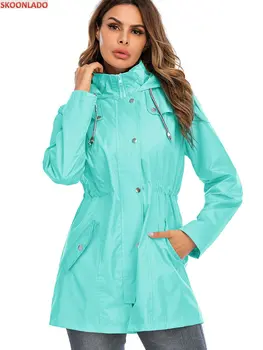 Kadın Moda Kış Ceket kapüşonlu rüzgarlık Fermuar Düğmeleri Rüzgar Geçirmez Su Geçirmez Nefes İpli Düz Renk Sonbahar 5