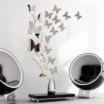 12 Adet / takım Kelebek Ayna Duvar Sticker Çıkartması Kelebek 3D Duvar Sanatı Parti DIY Düğün Ev Çocuk Odası Dekorasyon Yeni Yıl 2022