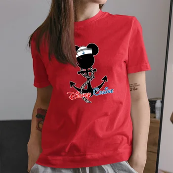 Disney Cruise Baskı Kadın T-shirt Fare Kafası Beyaz Tees Tatlı Harajuku Tarzı Yaz Yeni Ürünler Tişörtleri Moda Dropship