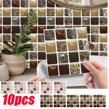 10 Adet / paket PVC Su Geçirmez Kendinden Yapışkanlı Duvar Kağıdı mutfak yağı Geçirmez Banyo Tuvalet Duvar Sticker Mozaik Taklit Kiremit Sticker 1