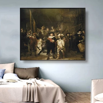 Tuval Baskı Ünlü Yağlıboya《Gece İzle Rem Rembrandt duvar sanat dekoru Klasik Boyama Oturma Odası Ev Dekorasyon İçin 3