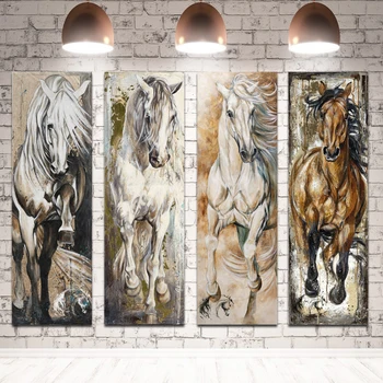 At Yağlıboya Tuval Duvar Sanatı Posterler ve Baskılar Büyük Boy Hayvanlar Cuadros Resimleri ıçin Oturma Odası Dekor 4 Paneller 5