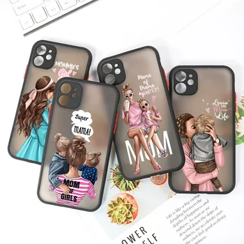 Funda iPhone 11 14 Pro Max Durumda Süper Anne Bebek Kız Mat Kapak iPhone11 12 13 Mini SE 2022 2020 7 8 Artı XR X XS 6 6S Kılıfları