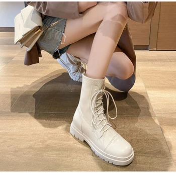 Düz yarım çizmeler kadın ayakkabısı Gotik Çizmeler Moda Orta Buzağı Ayak Bileği bayan botları Kadın 2022 Bayanlar Kışlık Botlar Beyaz 1