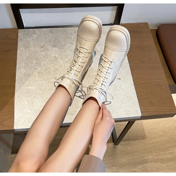 Düz yarım çizmeler kadın ayakkabısı Gotik Çizmeler Moda Orta Buzağı Ayak Bileği bayan botları Kadın 2022 Bayanlar Kışlık Botlar Beyaz 3