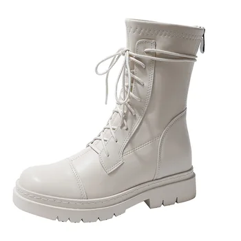Düz yarım çizmeler kadın ayakkabısı Gotik Çizmeler Moda Orta Buzağı Ayak Bileği bayan botları Kadın 2022 Bayanlar Kışlık Botlar Beyaz 4