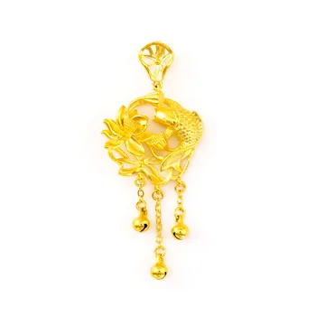 QEENKISS PT537 Güzel Takı Toptan Moda Kadın Doğum Günü Düğün Hediyesi Goldfish Lotus Çiçek 24KT Altın Kolye Charm HİÇBİR ZİNCİR 4