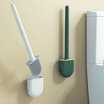 Nefes Tuvalet Fırçası Su Sızdırmaz Taban Silikon Wc Düz Kafa Esnek Yumuşak Kıllar Fırça Hızlı Kurutma Tutucu