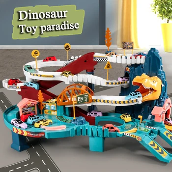 Dinozor demiryolu araba oyuncak tren macera otopark çocuk bulmaca 2-3 yaşında 4 erkek