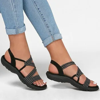 El yapımı Yumuşak Alt platform sandaletler Elastik Kumaş Burnu açık Terlik Açık Artı Boyutu rahat ayakkabılar Chaussures Ete 2022 Femme 3