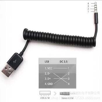 USB 2.0-3.5 mm ses yardımcı fiş erkek-erkek kurşun adaptör jak veri yay kablosu, cep telefonunu arabaya bağlamak için kullanılır MP3