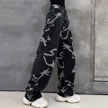 Kot Kadın Yeni Yaz Yüksek Bel Sokak Sokak Geniş Bacak Pantolon Hip Hop Kot Kadınlar İçin Gevşek Vahşi Düz Jean