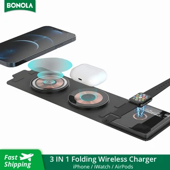 Bonola Şeffaf 3 in 1 Seyahat Taşınabilir Kablosuz Şarj Apple Ürünü için / Airpods Katlanabilir Kablosuz Şarj iPhone 12 13