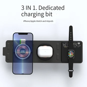 Bonola Şeffaf 3 in 1 Seyahat Taşınabilir Kablosuz Şarj Apple Ürünü için / Airpods Katlanabilir Kablosuz Şarj iPhone 12 13 4