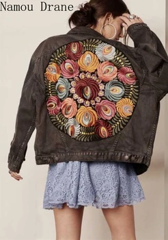 Büyük boy Çok Çiçek İşlemeli Kot Ceket Dış Giyim Bohemian Casual Chic Ceket Ceket Kadınlar 2022 Yeni Kış Ceket 4