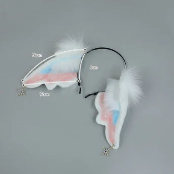 Lolita Simülasyon Moda Melek Kanatları Koyun Kulaklar Kafa Bandı Kürklü Kabarık saç bandı Modelleme Komik Gösterisi Cosplay Aksesuarları