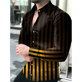 Lüks Moda Erkek Gömlek Büyük Boy Rahat Gömlek Şerit Baskı Uzun Kollu Üstleri erkek giyim Balo Hırka Bluzlar Yüksek Kalite