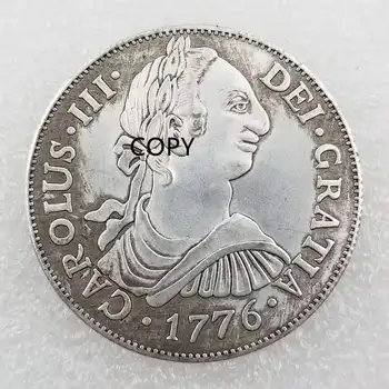 DEİ GRATİA 1776 Carolus III hatıra parası Eski İspanyol Gümüş Dolar Kopya Tür