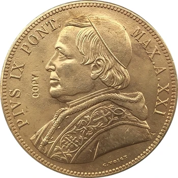24-K altın kaplama 1866 İtalyan devletleri 100 Lire-Pius IX paraları kopya 0