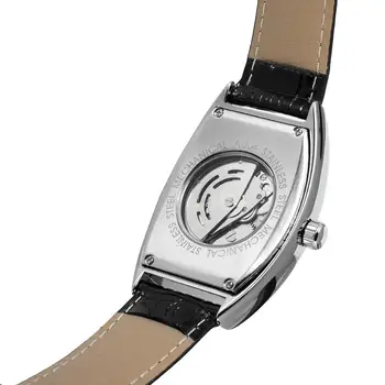 T-WINNER moda basit rahat erkek saati dikdörtgen beyaz kadran gümüş kasa siyah deri kayış otomatik mekanik saat 1
