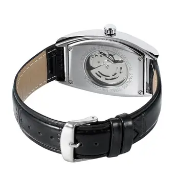 T-WINNER moda basit rahat erkek saati dikdörtgen beyaz kadran gümüş kasa siyah deri kayış otomatik mekanik saat 2