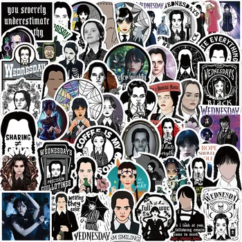 50 Adet Popüler TV Serisi Çarşamba Addams Çıkartmalar DIY Dizüstü Bagaj Kaykay Graffiti Çıkartmaları Sticker 2023 5