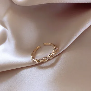 2020 Moda Altın Renk Büküm Klasik Kübik Zirkonya Düğün Nişan Yüzüğü Kadın Kızlar için Kristaller Yüzükler Femme Takı 5