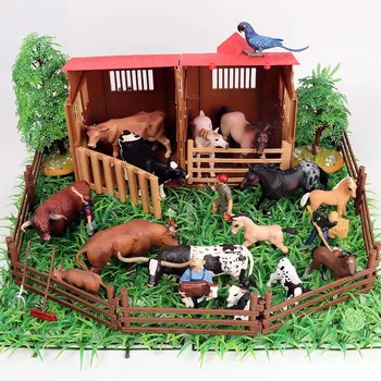 Oenux Çiftlik Evi Modeli Aksiyon Figürü Hayvanat Bahçesi Personel Besleyici Çocuk Inek Domuz Ördek Köpek Çiftlik Hayvanları Seti Figürleri Gerçekçi Oyuncak Çocuklar Hediye