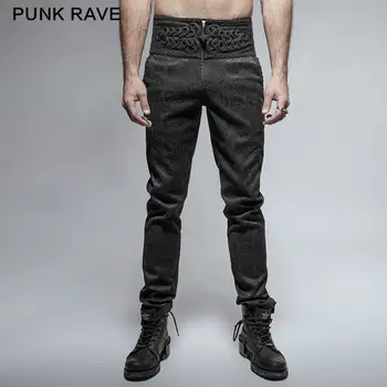 PUNKRAVE Erkek Pantolon Gotik Moda Retro Günlük Tavuskuşu Düğmesi Rahat Yüksek Bel Slim-Fit Resmi Mahkeme Pantolon Düğün Pantolon 2