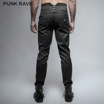 PUNKRAVE Erkek Pantolon Gotik Moda Retro Günlük Tavuskuşu Düğmesi Rahat Yüksek Bel Slim-Fit Resmi Mahkeme Pantolon Düğün Pantolon 4