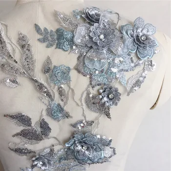 6 Renkler 3D Boncuk Sıcak Sondaj Çiçek Yama Dantel Aplike Peçe Performans Giyim Düğün DIY Aksesuarları 50 * 25 cm RS2583
