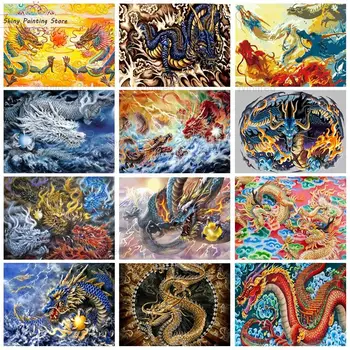 Ejderha Elmas Boyama DİY Elmas Nakış Tam Kare Yuvarlak Elmas Mozaik Hayvan Ev Dekorasyon Çin Tarzı El Sanatları 2
