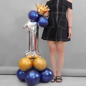 32 inç Gümüş Numarası Balon Düğün Yıldönümü Partisi Lateks Balon Dekor Çocuklar Doğum Günü Partisi Krom Metalik Helyum Hava Topları